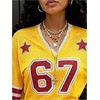 image:imageMakeMeChic Womens Y2k Mesh Crop Tops 67 Number V Neck Half Sleeve Jersey Shirt StreetwearYellow