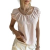 image:imageMAKEMECHIC Womens Cap Sleeve Tee Shirt Tie Back Crew Neck Ruffle Frill Trim Summer Cute TopsLight Pink