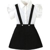 image:imageMakeMeChic Toddler Baby Girls 2 Piece Cute Outfits Cap Sleeve Collared Button Down Shirt and Denim Overall Skirt SetsBlack