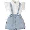 image:imageMakeMeChic Toddler Baby Girls 2 Piece Cute Outfits Cap Sleeve Collared Button Down Shirt and Denim Overall Skirt SetsLight Blue