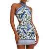 image:imageMakeMeChic Womens Boho Mini Dress Summer Beach Vacation Halter Dresses Floral SundressBlue and White