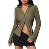image:imageMakeMeChic Womens Button Down Bell Sleeve Tops Collared Blouse Office Work Shirts Business Casual OutfitsArmy Green