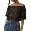 image:imageMakeMeChic Womens Club Party Glitter Sequin Sheer T Shirt Mesh Off The Shoulder Short Sleeve Crop TopsBlack