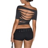 image:imageMakeMeChic Womens Cut Out Backless Tee Shirt Short Sleeve Sexy Going Out Crop TopsDark Grey