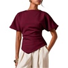 image:imageMakeMeChic Womens Dolman Sleeve T Shirts Cinched Waist Crew Neck Dressy Business Tee TopsBurgundy