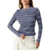 image:imageMakeMeChic Womens Fall Striped Vintage Tee Shirt Long Sleeve Mock Neck Fitted TopsPurple