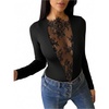 image:imageMakeMeChic Womens Floral Lace Tops Long Sleeve Sheer Mesh Date Night T ShirtBlack
