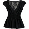 image:imageMakeMeChic Womens Floral Lace V Neck T Shirt Cap Sleeve Shirred Y2K Gothic Fitted Tee TopsBlack