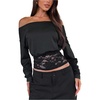 image:imageMakeMeChic Womens Lace Trim Off The Shoulder Tee Shirt Long Sleeve Fall Y2K Crop TopsBlack