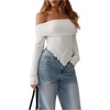 image:imageMakeMeChic Womens Off The Shoulder Long Sleeve T Shirt Top Ruched Asymmetrical Lettuce Trim Tee TopsWhite