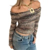 image:imageMakeMeChic Womens Off The Shoulder Striped Tee Shirt Fuzzy Long Sleeve Y2K Going Out Crop TopsMulticolor