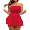 image:imageMakeMeChic Womens Plus Size Floral Layered Rompers Jumpsuits Strapless Tube Top Vacation Going Out OutfitsRed