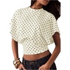 image:imageMakeMeChic Womens Polka Dots Cinched Waist Bat Wing Wrap Top Dolman Sleeve Crew Neck Going Out Crop TopsApricot