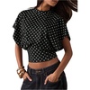 image:imageMakeMeChic Womens Polka Dots Cinched Waist Bat Wing Wrap Top Dolman Sleeve Crew Neck Going Out Crop TopsBlack