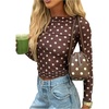 image:imageMakeMeChic Womens Polka Dots Top Mesh Sheer Tops Ruffle Long Sleeve Y2K Party Going Out TopsCoffee Brown