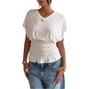image:imageMakeMeChic Womens Ruffle Smocked Top V Neck Short Sleeve Going Out T Shirt TopsWhite