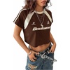 image:imageMakeMeChic Womens Short Sleeve Jersey Crop Top Crew Neck Graphic Print Summer Y2K Tee ShirtsBrown