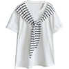 image:imageMakeMeChic Womens Striped Crew Neck Tee Shirt Short Sleeve Oversized Summer TopsWhite
