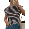 image:imageMakeMeChic Womens Striped Crochet Cap Sleeve Tops Casual Short Sleeve Crewneck Knit Shirts Summer Going Out TopsMulticolor