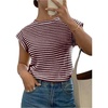 image:imageMakeMeChic Womens Striped Crochet Cap Sleeve Tops Casual Short Sleeve Crewneck Knit Shirts Summer Going Out TopsRed and White