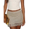 image:imageMakeMeChic Womens Summer Crochet Fringe Mini Skirt Summer Beach Vacation Low Waist Knit SkirtsGold