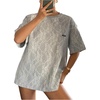 image:imageMakeMeChic Womens Summer Lace Tops Crew Neck T Shirts Short Sleeve Oversized Casual TopsGrey