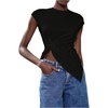 image:imageMakeMeChic Womens Twist Asymmetrical Tops Summer Tops Cap Sleeve T Shirt Dressy Casual BlouseBlack