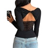 image:imageMakeMeChic Womens Twist Cut Out Backless Tops Y2k Lace Square Neck Long Sleeve T ShirtBlack