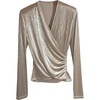 image:imageMakeMeChic Womens Velvet Wrap V Neck T Shirts Ruched Long Sleeve Party Night Out TopsApricot