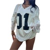 image:imageMakeMeChic Womens Y2K Jersey Tops Satin Tee Shirt Fall Floral Lace V Neck Long Sleeve TopsWhite