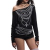 image:imageMakeMeChic Womens Y2K Punk Tees Long Sleeve Asymmetrical One Shoulder Fitted TopsBlack