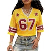 image:imageMakeMeChic Womens Y2k Mesh Crop Tops 67 Number V Neck Half Sleeve Jersey Shirt StreetwearYellow