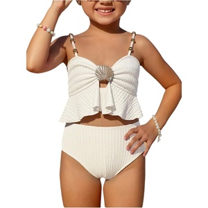 image:imageMakeMeChic Toddler Girls Two Piece Swimsuit Seashell Ruffle Textured Beach Bikini SetApricot