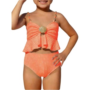 image:imageMakeMeChic Toddler Girls Two Piece Swimsuit Seashell Ruffle Textured Beach Bikini SetOrange