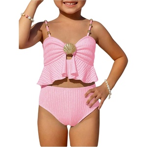 image:imageMakeMeChic Toddler Girls Two Piece Swimsuit Seashell Ruffle Textured Beach Bikini SetPink Seashell