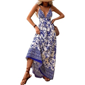 image:imageMakeMeChic Womens Boho Maxi Dress Summer Luau Outfits Beach Wedding Guest Backless Sundress Flowy Resort WearBlue