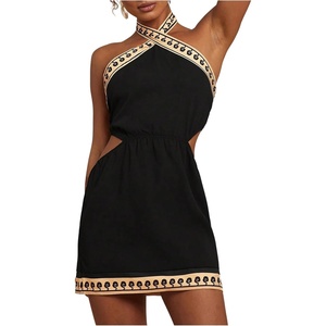 image:imageMakeMeChic Womens Boho Mini Dress Summer Beach Vacation Halter Dresses Floral SundressBlack