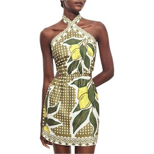 image:imageMakeMeChic Womens Boho Mini Dress Summer Beach Vacation Halter Dresses Floral SundressMocha Green