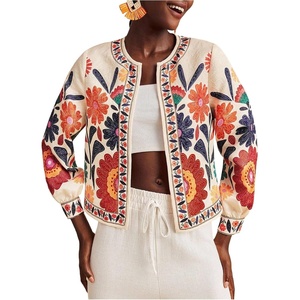 image:imageMakeMeChic Womens Boho Tops Floral Jacket Long Sleeve Open Front Vacation Coat OuterwearApricot