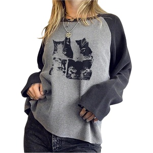 image:imageMakeMeChic Womens Butterfly Print T Shirt Color BlockCrew Neck Long Sleeve Y2k TopsBlack
