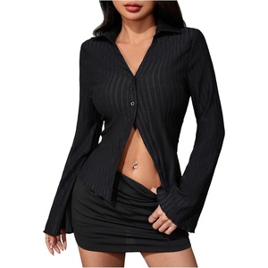 image:imageMakeMeChic Womens Button Down Bell Sleeve Tops Collared Blouse Office Work Shirts Business Casual OutfitsBlack