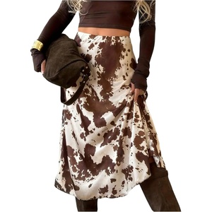 image:imageMakeMeChic Womens Cow Print Skirt High Waisted A Line Flowy Summer Midi SkirtsBrown