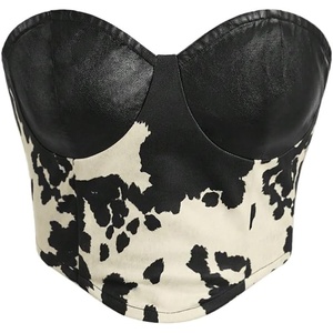 image:imageMakeMeChic Womens Cowgirl Outfits Cow Print Top Summer Leather Backless Crop Corset TopsBlack