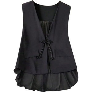image:imageMakeMeChic Womens Elegant V Neck Vest Tops Sleeveless Mesh Sheer Office Blazer OuterwearBlack