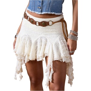 image:imageMakeMeChic Womens Lace Ruffle White Mini Skirt Low Waisted Layered Flowy Y2k Cowgirl SkirtsApricot
