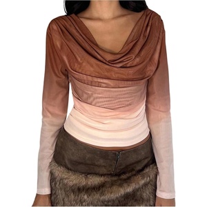 image:imageMakeMeChic Womens Mesh Ruffle Asymmetrical Neck T Shirts Draped Backless Long Sleeve Party TopsMulticolor