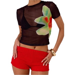 image:imageMakeMeChic Womens Mesh Sheer T Shirts Floral Crewneck Short Sleeve Summer Tee TopsMulticolor