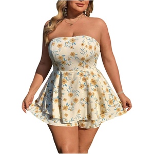 image:imageMakeMeChic Womens Plus Size Floral Layered Rompers Jumpsuits Strapless Tube Top Vacation Going Out OutfitsApricot