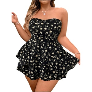 image:imageMakeMeChic Womens Plus Size Floral Layered Rompers Jumpsuits Strapless Tube Top Vacation Going Out OutfitsBlackflower