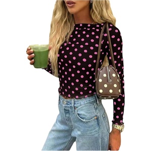 image:imageMakeMeChic Womens Polka Dots Top Mesh Sheer Tops Ruffle Long Sleeve Y2K Party Going Out TopsPink and Black